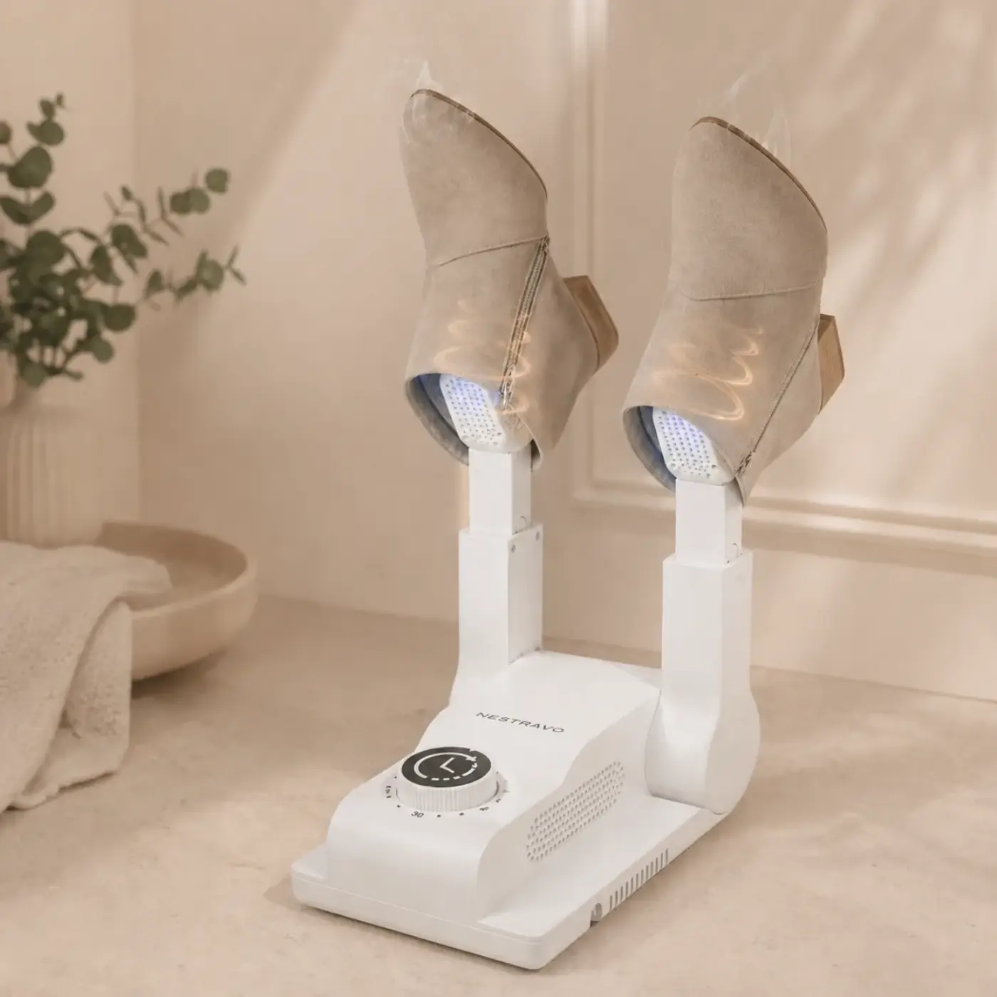 Warm airflow circulating inside the shoe dryer